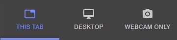 Reelia recording modes: This Tab, Desktop, Webcam Only